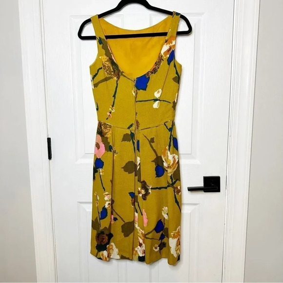 Vtg B. Altman & Co. 50s/60s Sheath Midi Dress Mustard Yellow Floral Boat Neck - Picture 7 of 7